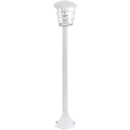 Aloria havelampe i Støbt Aluminium Hvid med skærm i Klar Plastik, MAX 60W E27, Base Ø 17 cm,  diameter 17 cm, højde 94 cm.